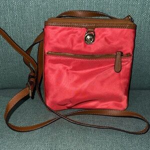 Michael Kors Red Nylon Crossbody with Brown Leather Trim 🔥
